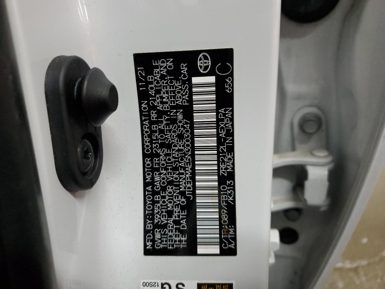 2022 TOYOTA COROLLA LE VIN:JTDEPMAE5N3003047