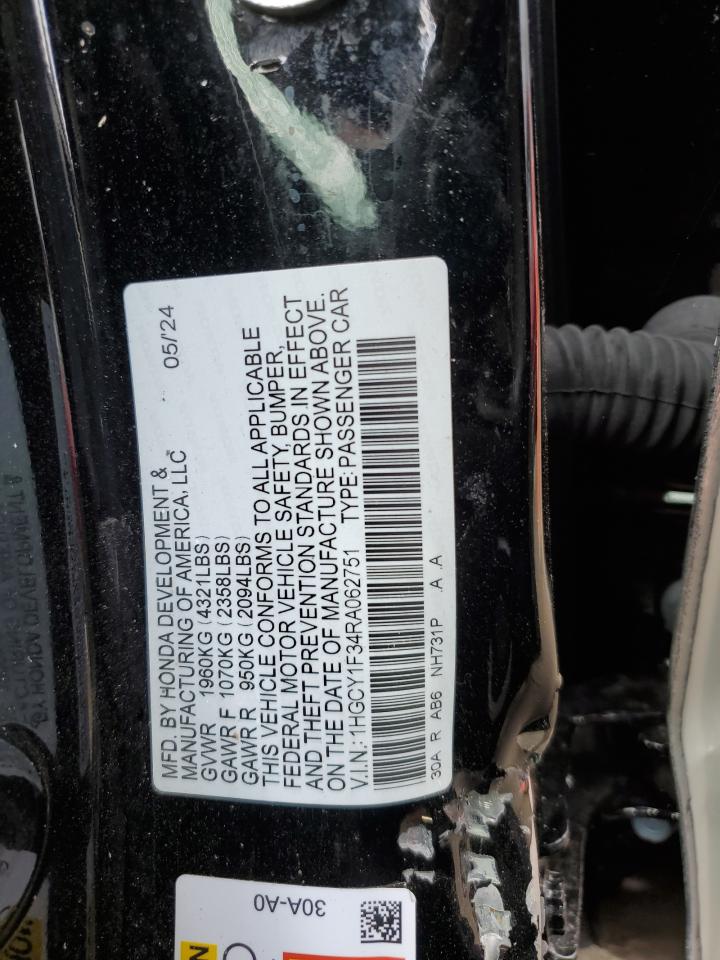 2024 HONDA ACCORD EX VIN:1HGCY1F34RA062751