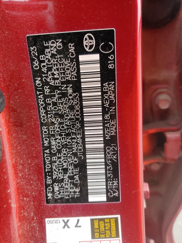 2023 TOYOTA COROLLA LE VIN:JTDB4MEE9PJ008353