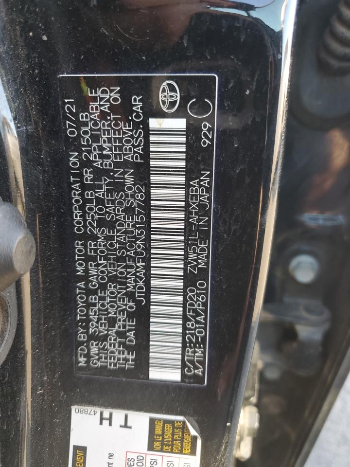 2022 TOYOTA PRIUS NIGHT SHADE VIN:JTDKAMFU9N3157782