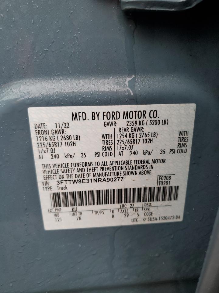 2022 FORD MAVERICK XL VIN:3FTTW8E31NRA90277