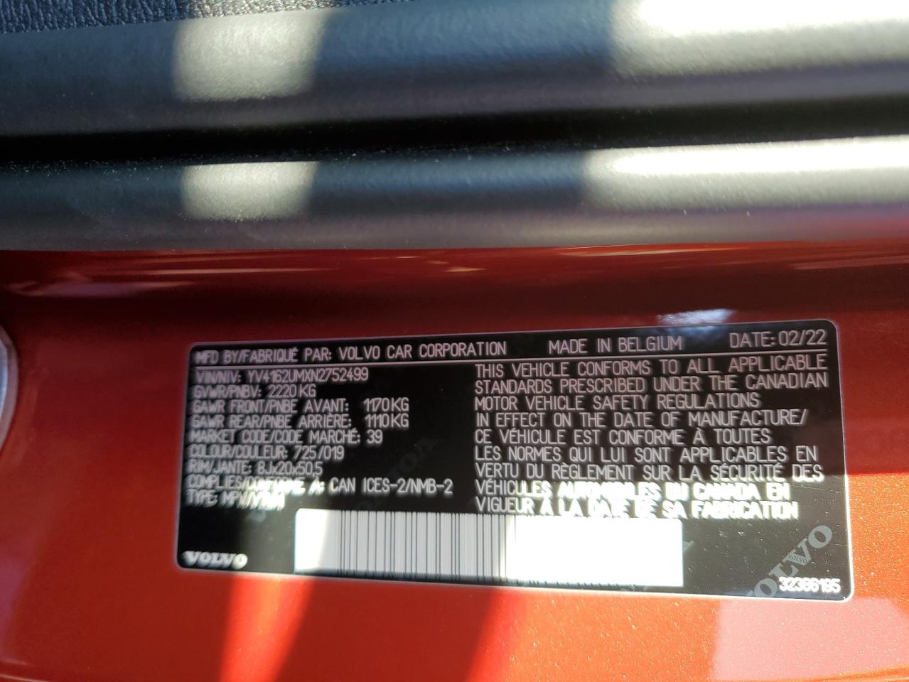 2022 VOLVO XC40 T5 R-DESIGN VIN:YV4162UMXN2752499