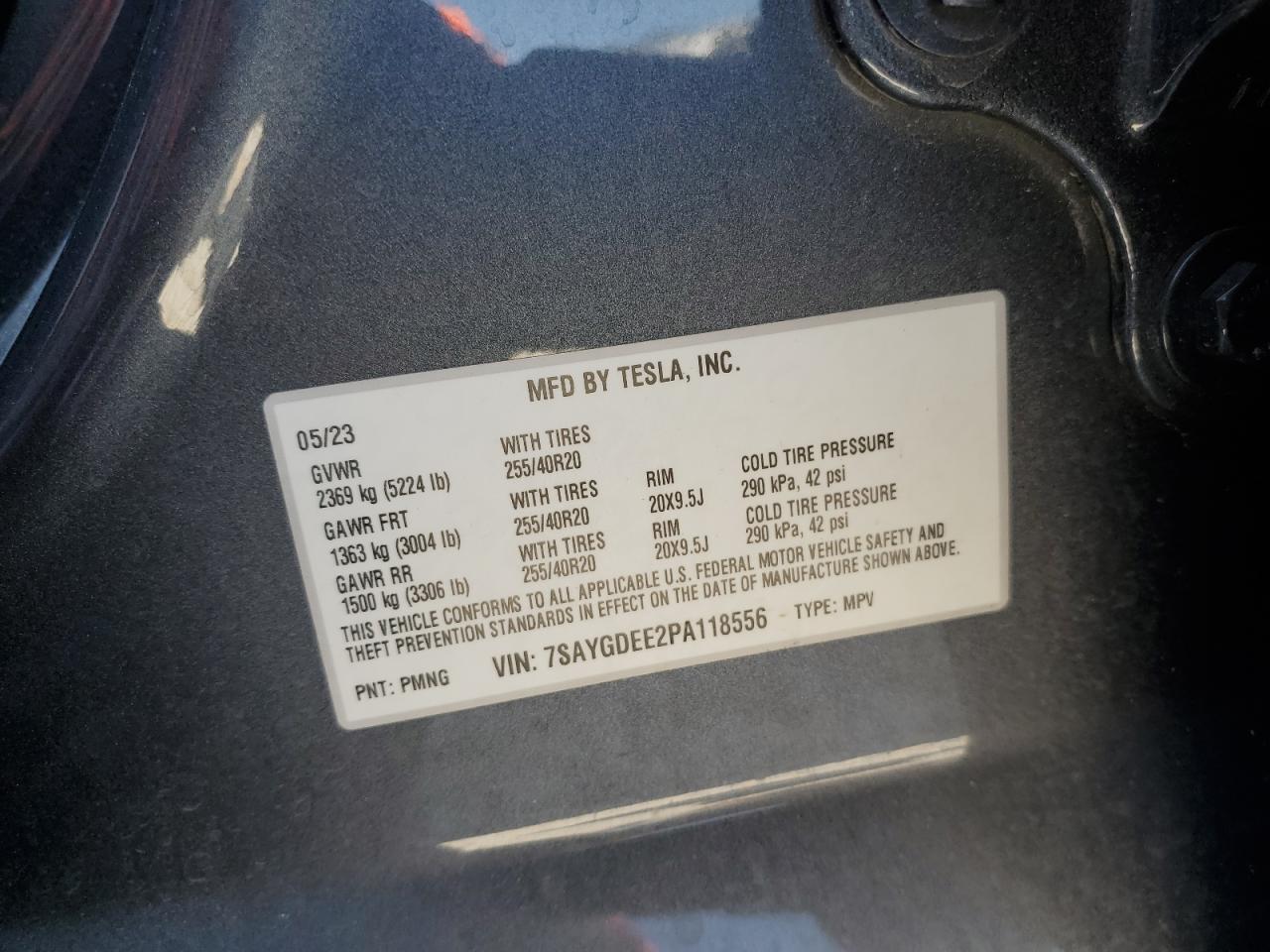 2023 TESLA MODEL Y  VIN:7SAYGDEE2PA118556