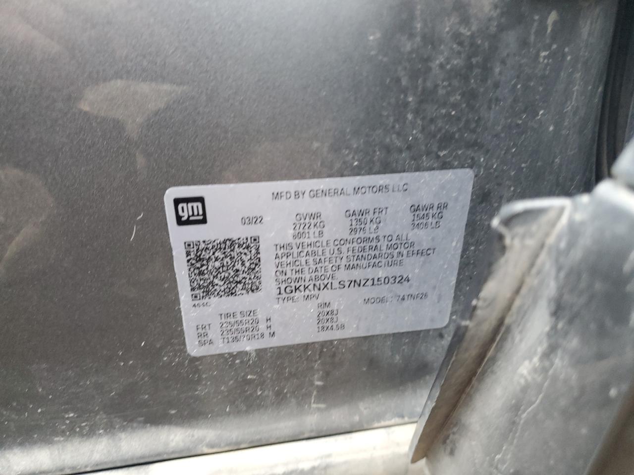 2022 GMC ACADIA DENALI VIN:1GKKNXLS7NZ150324