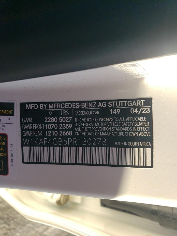 2023 MERCEDES-BENZ C 300 VIN:W1KAF4GB6PR130278