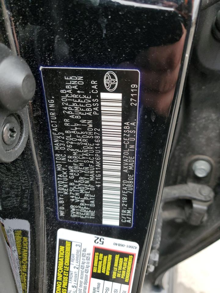 2023 TOYOTA CAMRY SE NIGHT SHADE VIN:4T1G11AK6PU146872
