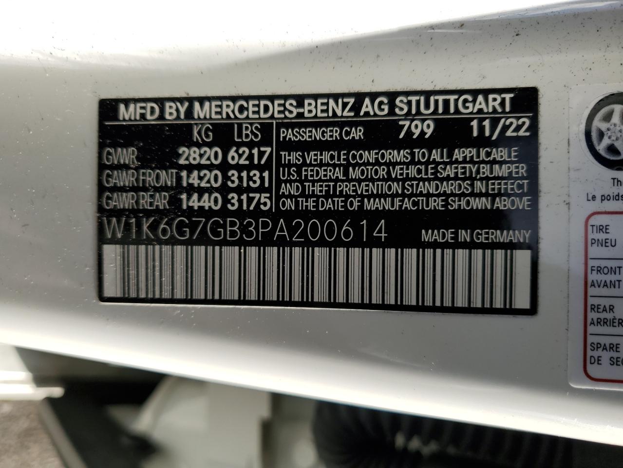 2023 MERCEDES-BENZ S 580 4MATIC VIN:W1K6G7GB3PA200614