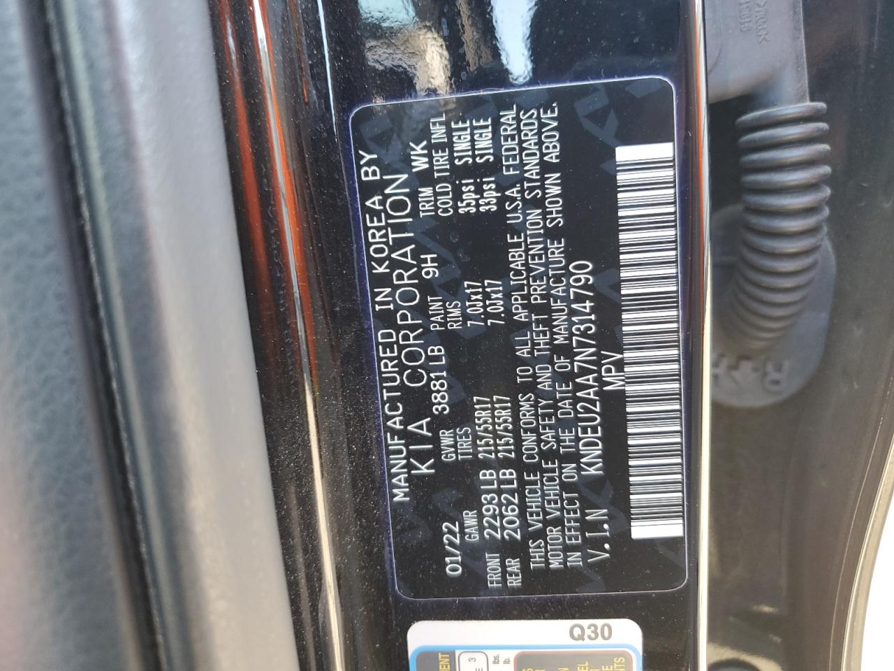 2022 KIA SELTOS S VIN:KNDEU2AA7N7314790