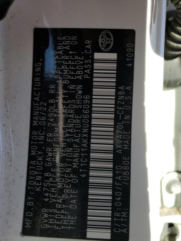 2022 TOYOTA CAMRY LE VIN:4T1C11AKXNU066096