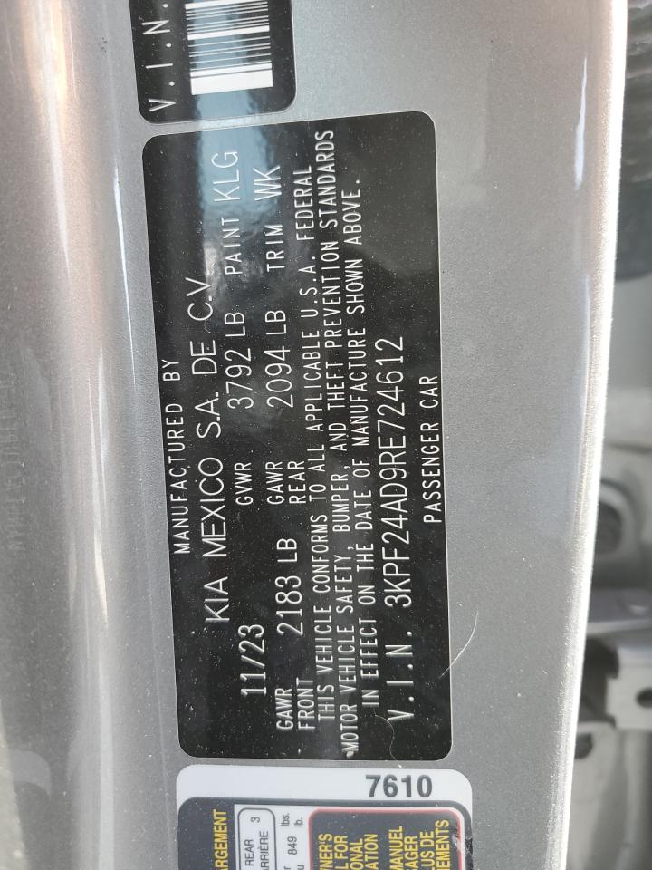 2024 KIA FORTE LX VIN:3KPF24AD9RE724612