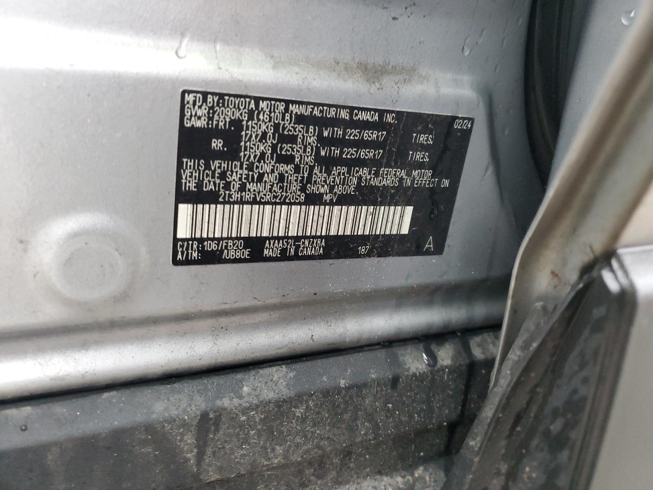 2024 TOYOTA RAV4 LE VIN:2T3H1RFV5RC272058