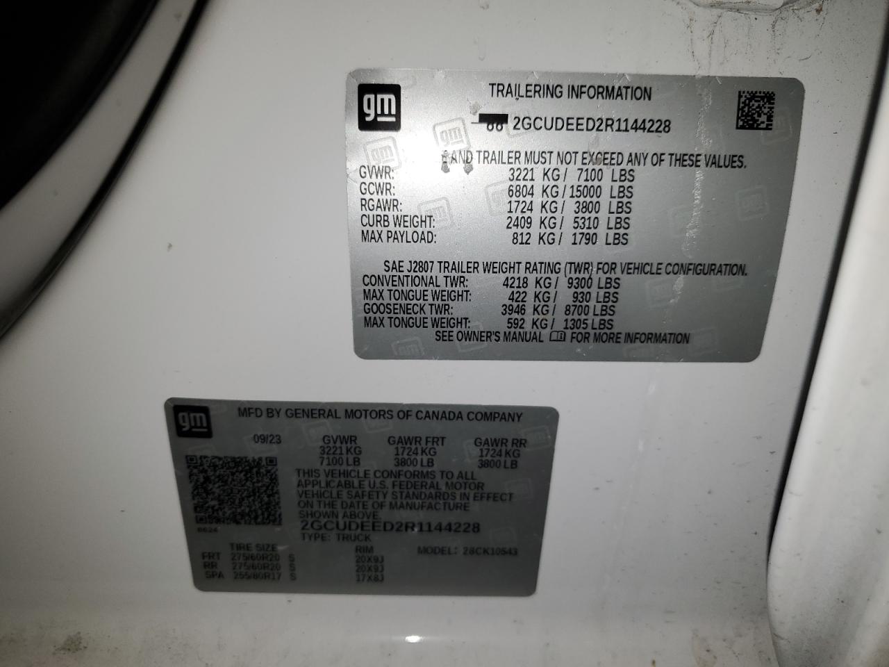 2024 CHEVROLET SILVERADO K1500 RST VIN:2GCUDEED2R1144228