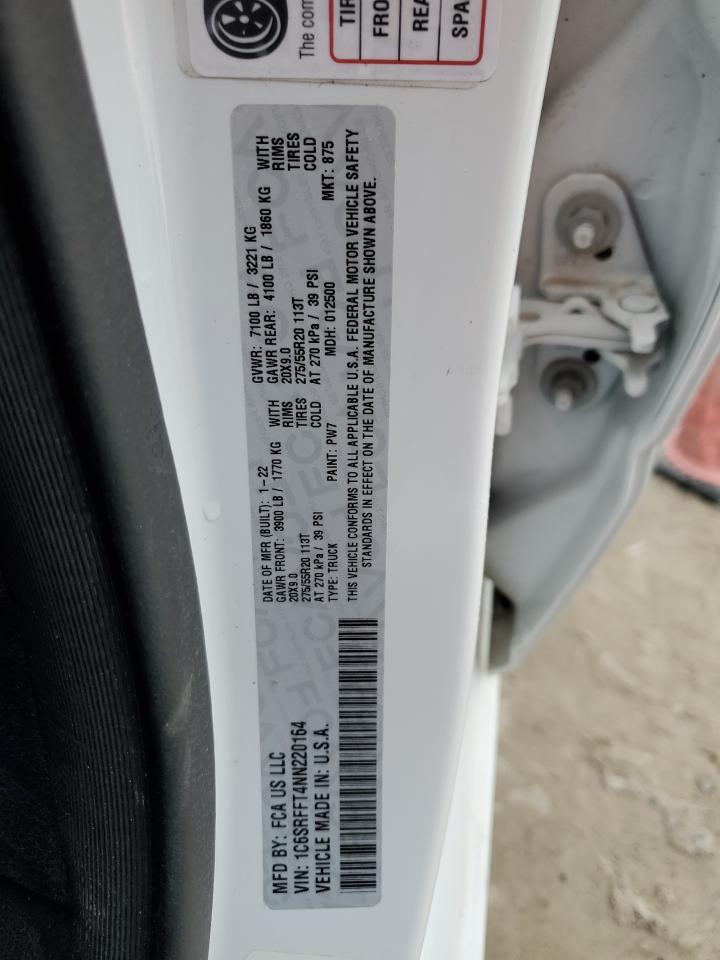 2022 RAM 1500 BIG HORN/LONE STAR VIN:1C6SRFFT4NN220164