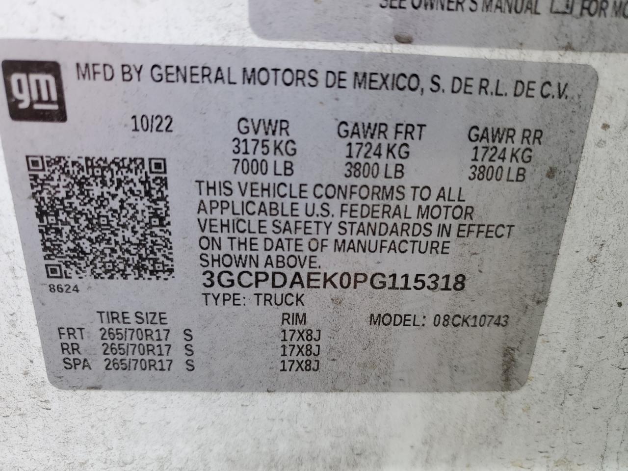 2023 CHEVROLET SILVERADO K1500 VIN:3GCPDAEK0PG115318