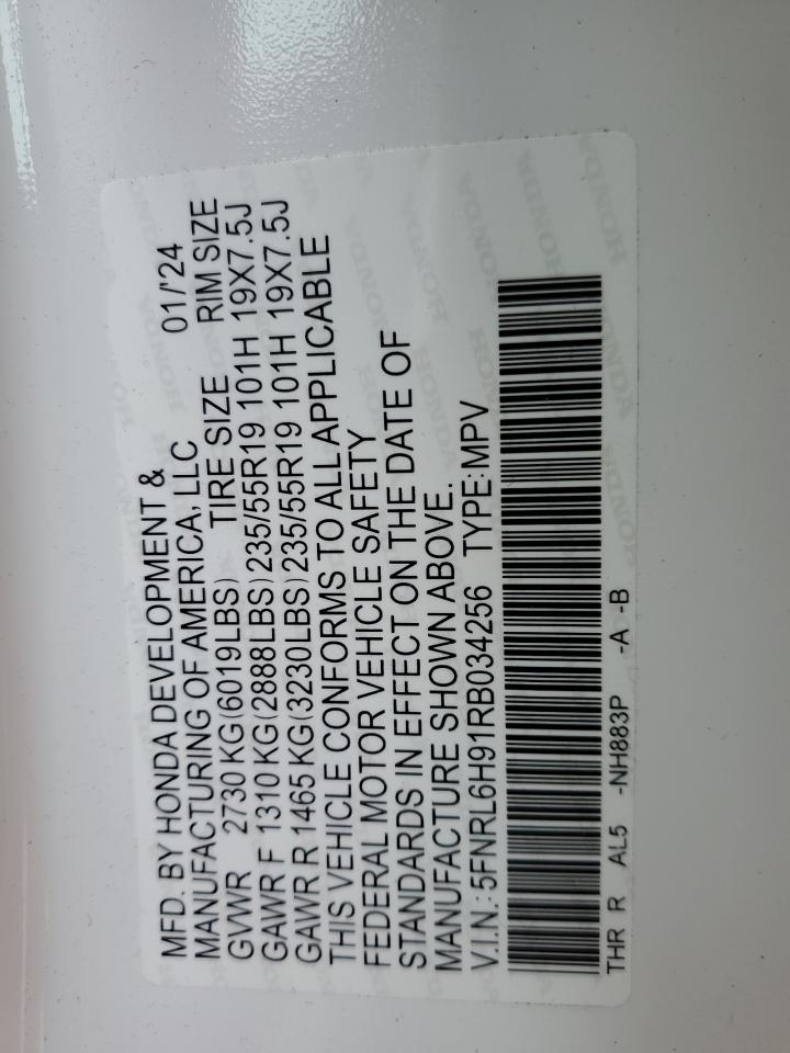 2024 HONDA ODYSSEY ELITE VIN:5FNRL6H91RB034256