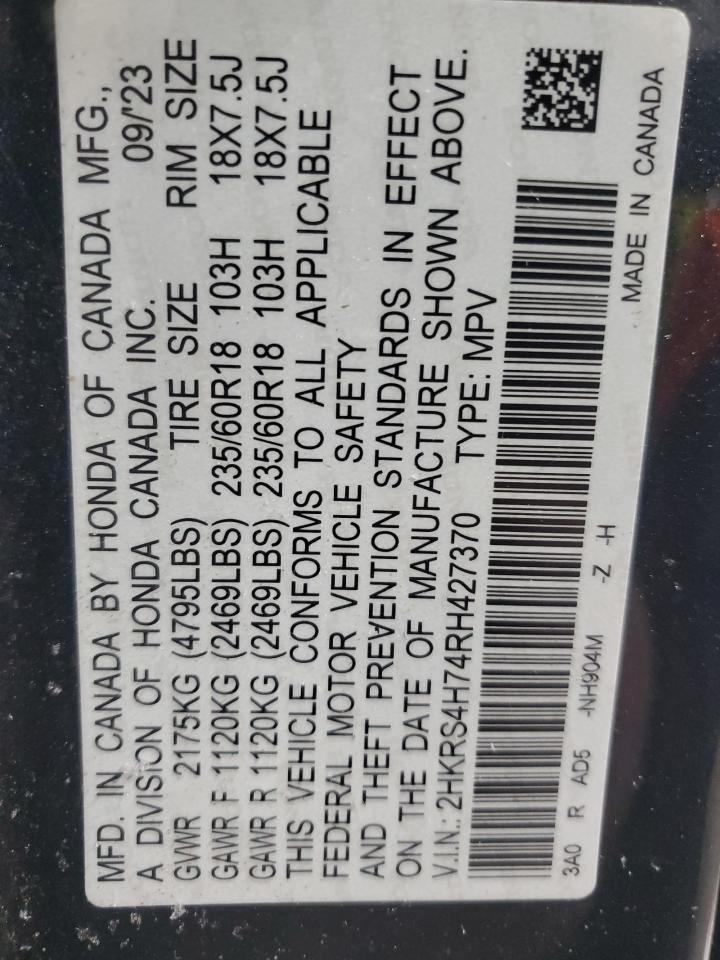 2024 HONDA CR-V EXL VIN:2HKRS4H74RH427370