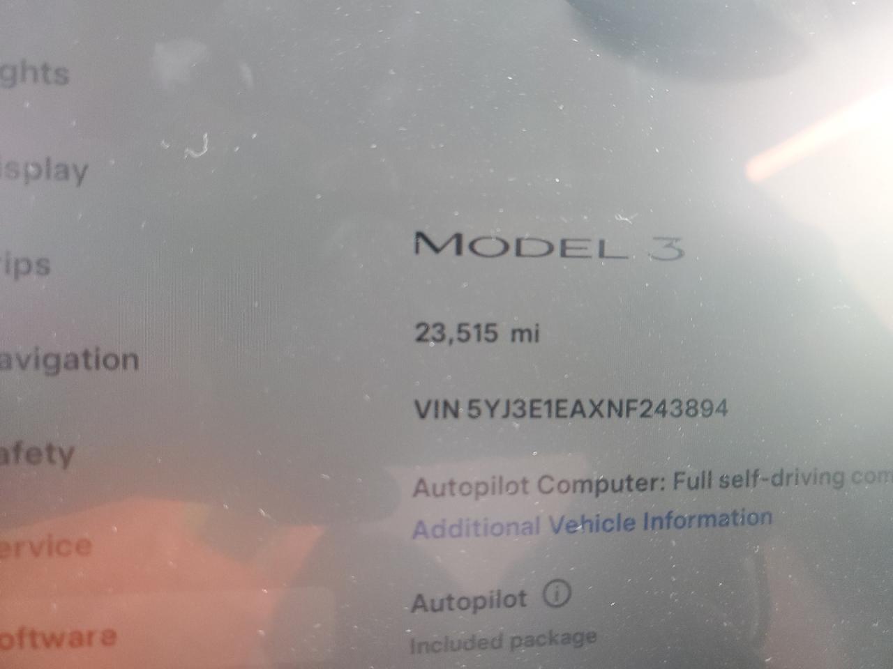 2022 TESLA MODEL 3  VIN:5YJ3E1EAXNF243894