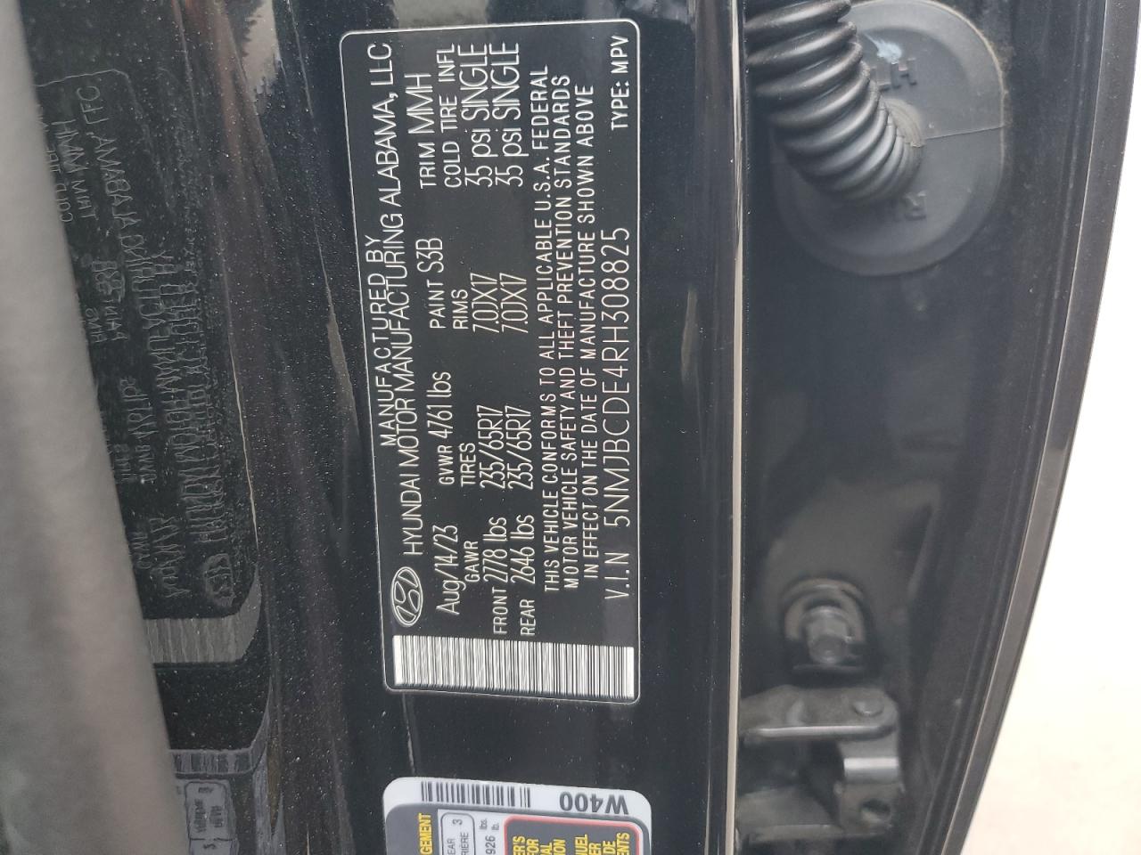 2024 HYUNDAI TUCSON SEL VIN:5NMJBCDE4RH308825