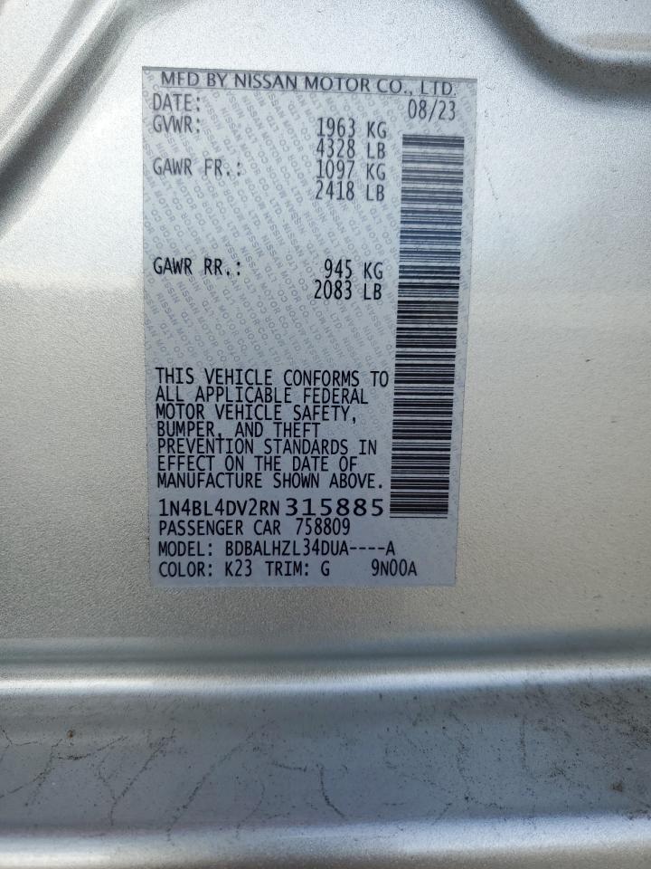 2024 NISSAN ALTIMA SV VIN:1N4BL4DV2RN315885