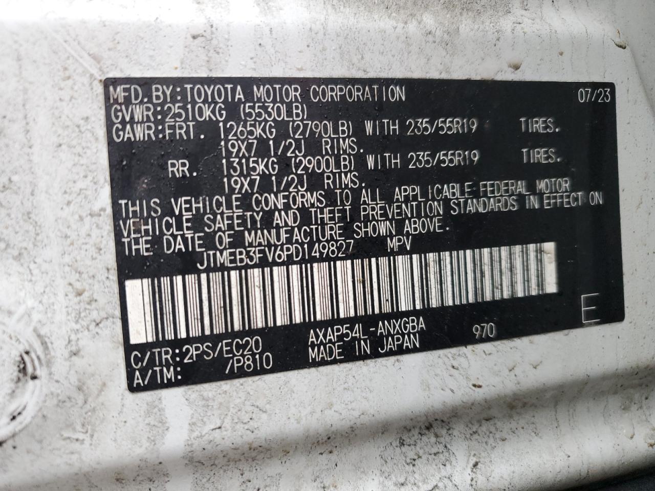 2023 TOYOTA RAV4 PRIME XSE VIN:JTMEB3FV6PD149827