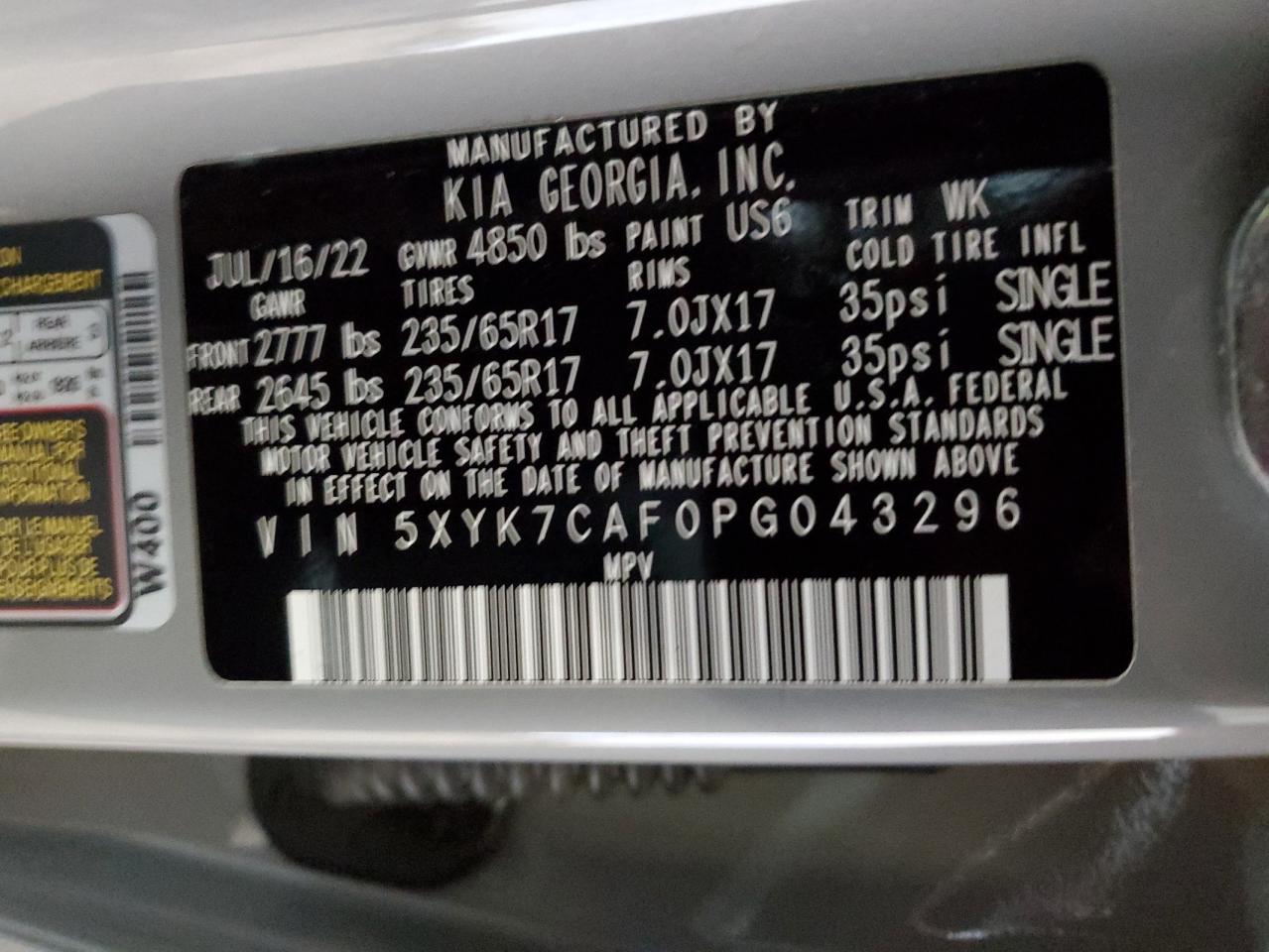 2023 KIA SPORTAGE X-PRO VIN:5XYK7CAF0PG043296