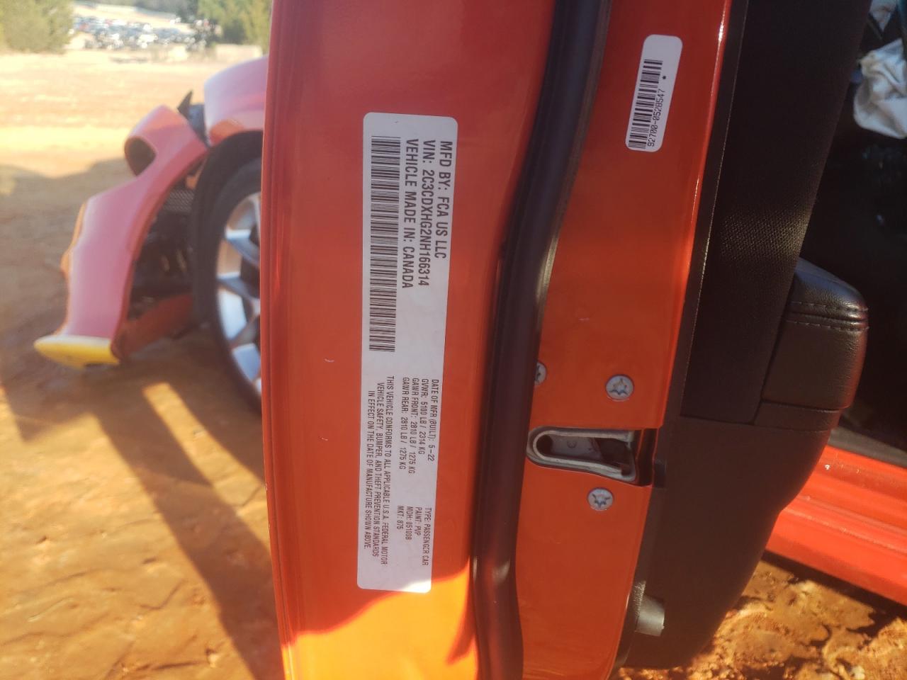 2022 DODGE CHARGER GT VIN:2C3CDXHG2NH166314