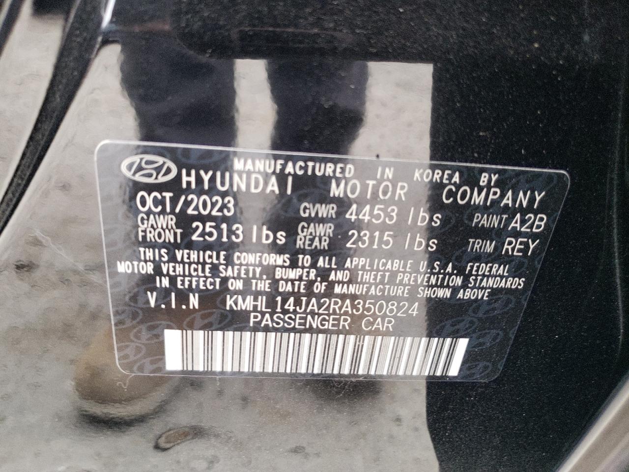 2024 HYUNDAI SONATA SEL VIN:KMHL14JA2RA350824