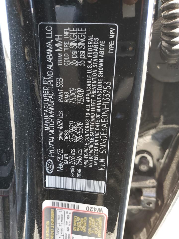 2022 HYUNDAI TUCSON LIMITED VIN:5NMJE3AE0NH133253