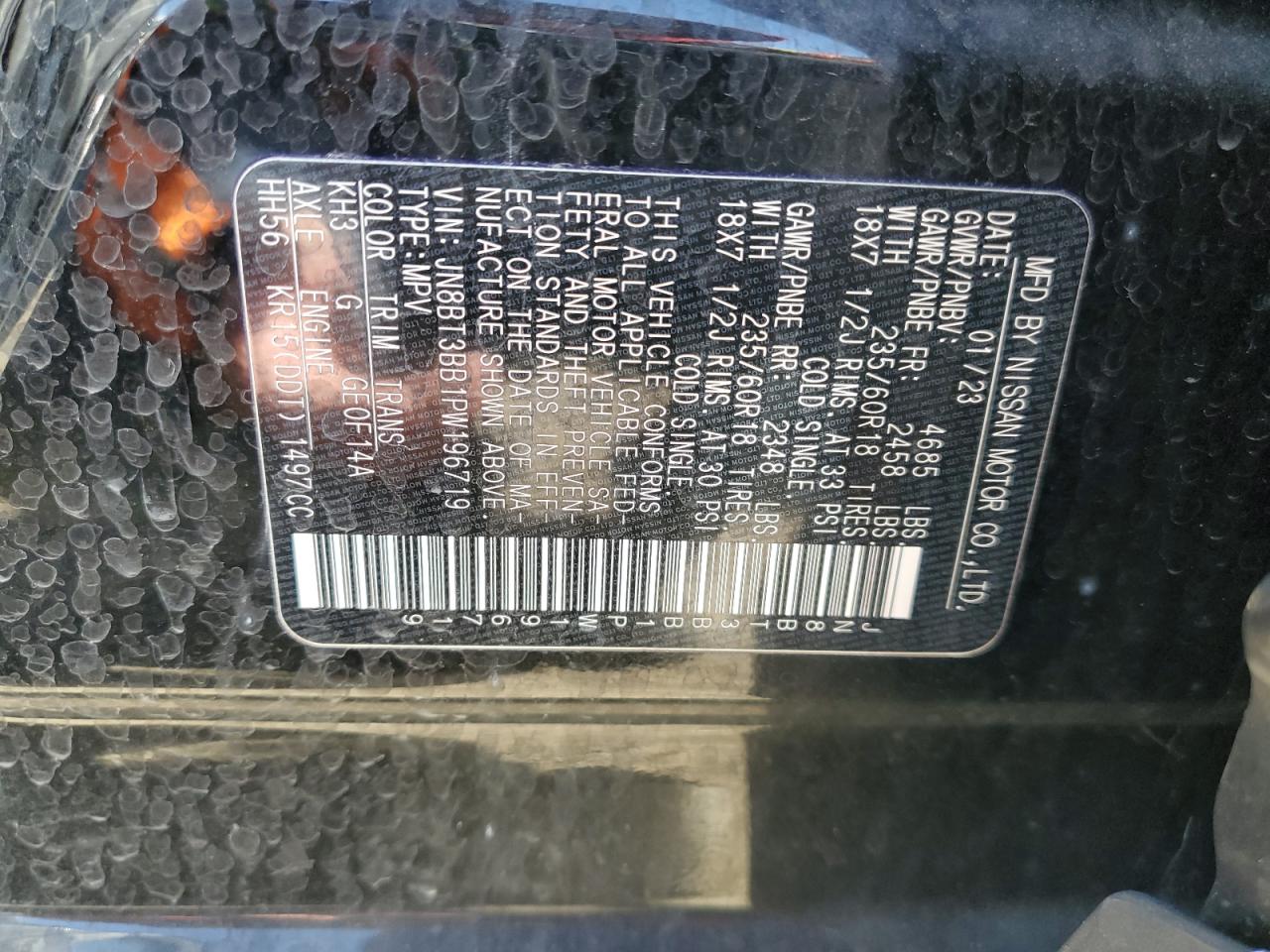 2023 NISSAN ROGUE SV VIN:JN8BT3BB1PW196719