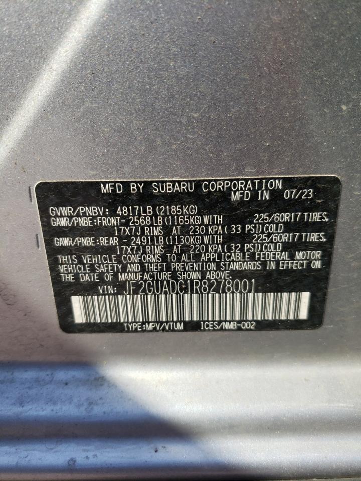 2024 SUBARU CROSSTREK PREMIUM VIN:JF2GUADC1R8278001