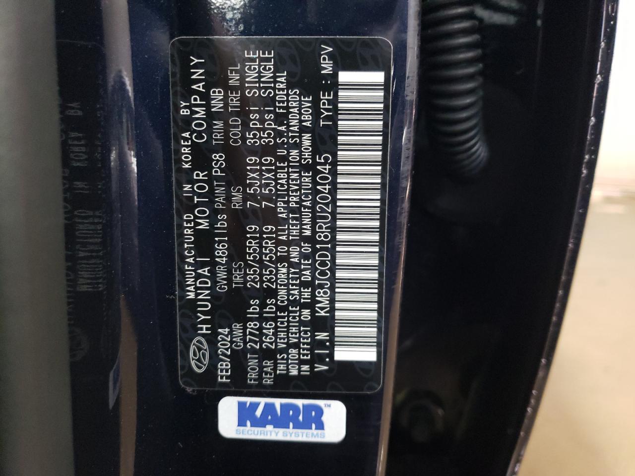 2024 HYUNDAI TUCSON SEL CONVENIENCE VIN:KM8JCCD18RU204045