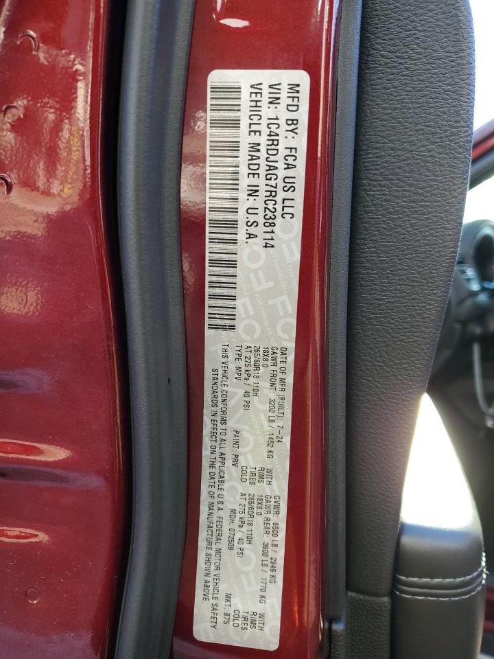 2024 DODGE DURANGO SXT VIN:1C4RDJAG7RC238114