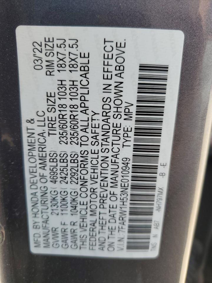 2022 HONDA CR-V EX VIN:7FARW1H53NE010949