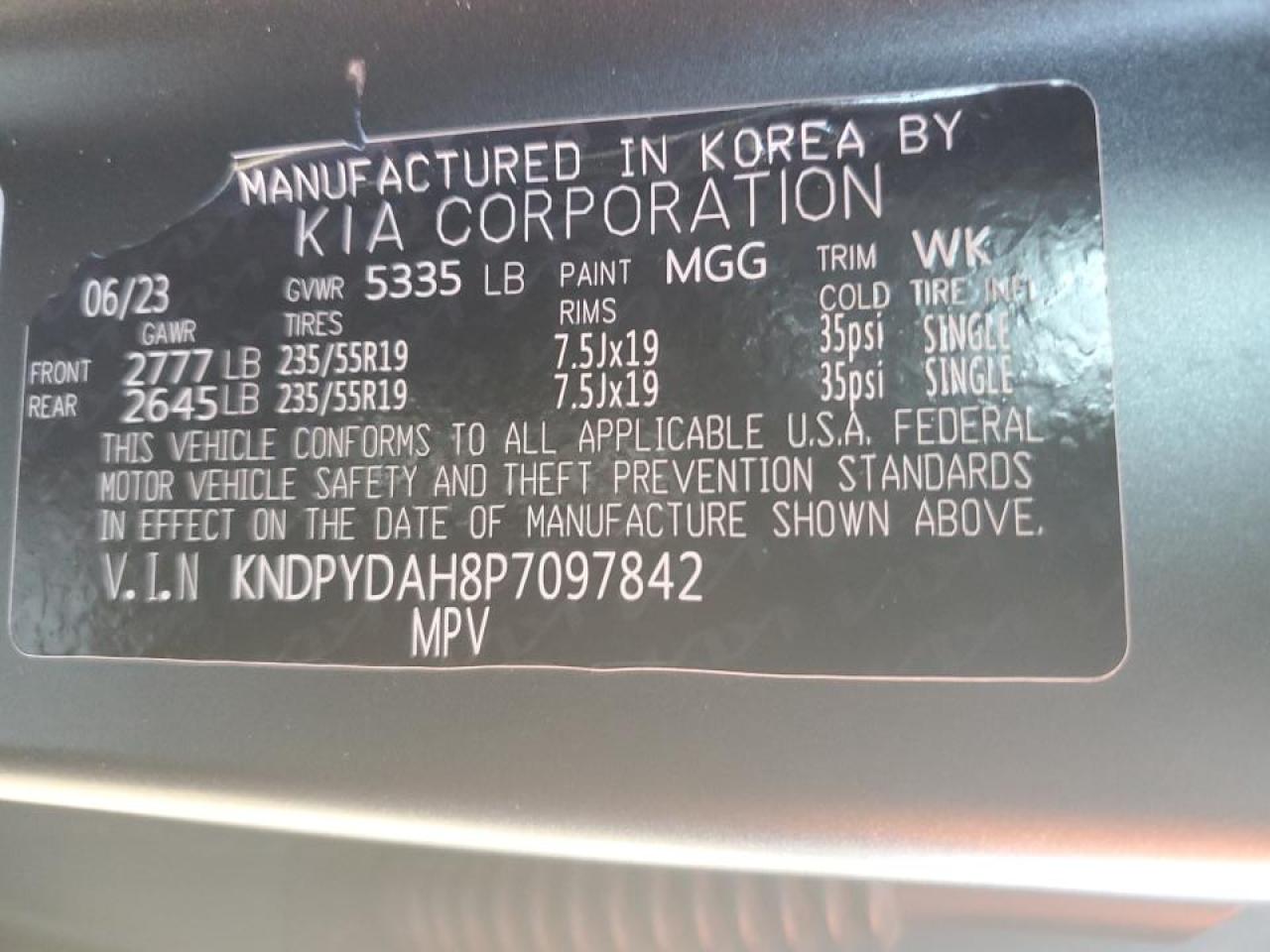 2023 KIA SPORTAGE X LINE VIN:KNDPYDAH8P7097842