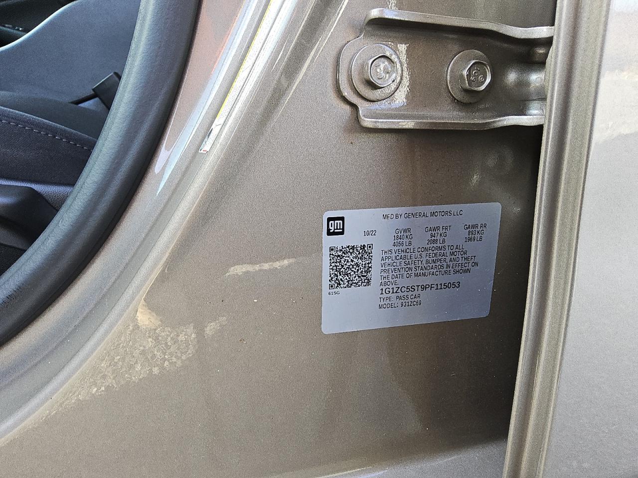 2023 CHEVROLET MALIBU LS VIN:1G1ZC5ST9PF115053