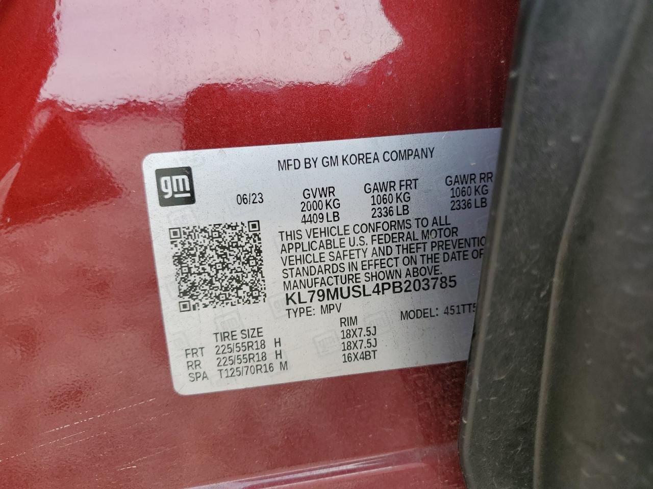 2023 CHEVROLET TRAILBLAZER RS VIN:KL79MUSL4PB203785