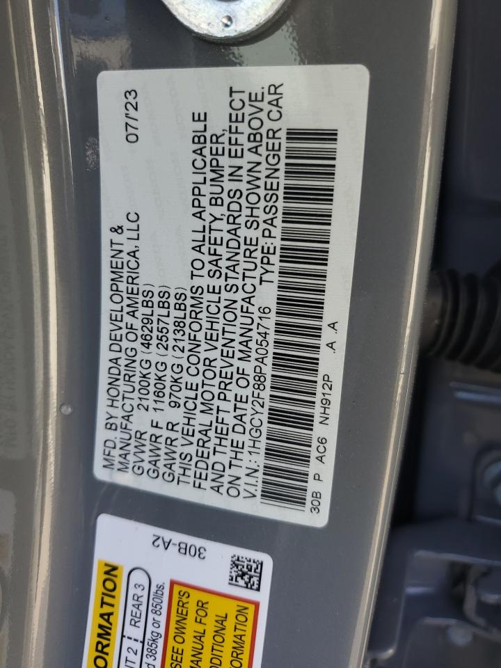 2023 HONDA ACCORD TOURING HYBRID VIN:1HGCY2F88PA054716