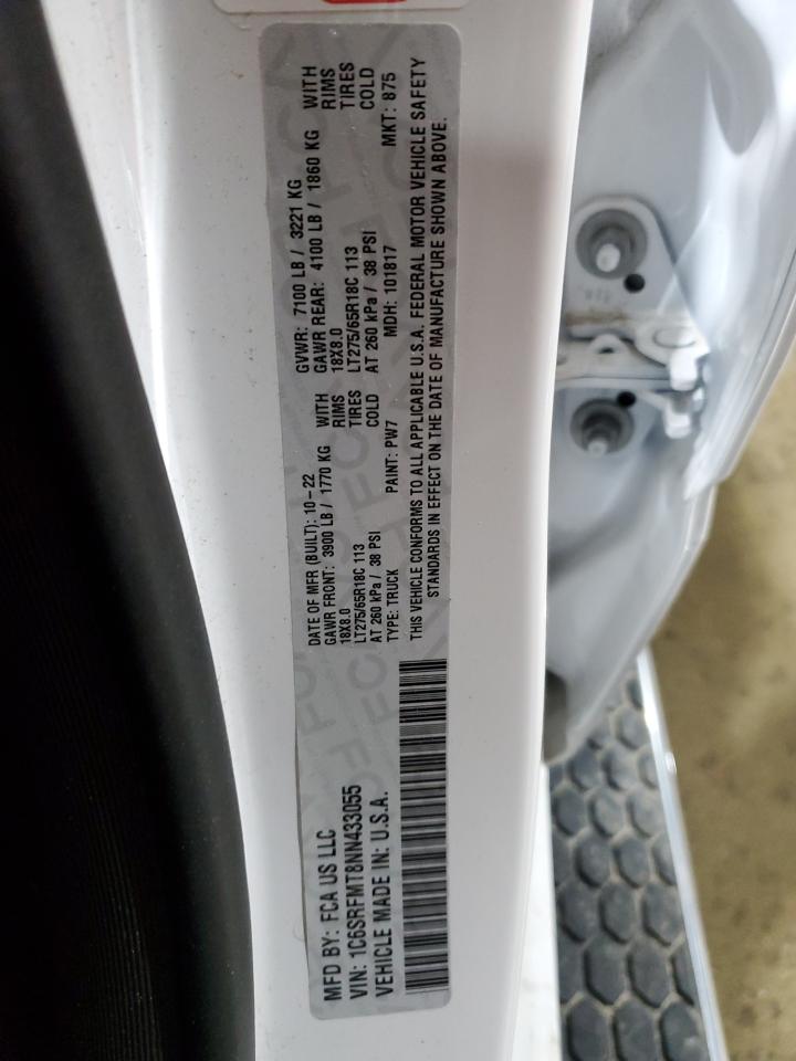 2022 RAM 1500 BIG HORN/LONE STAR VIN:1C6SRFMT8NN433055