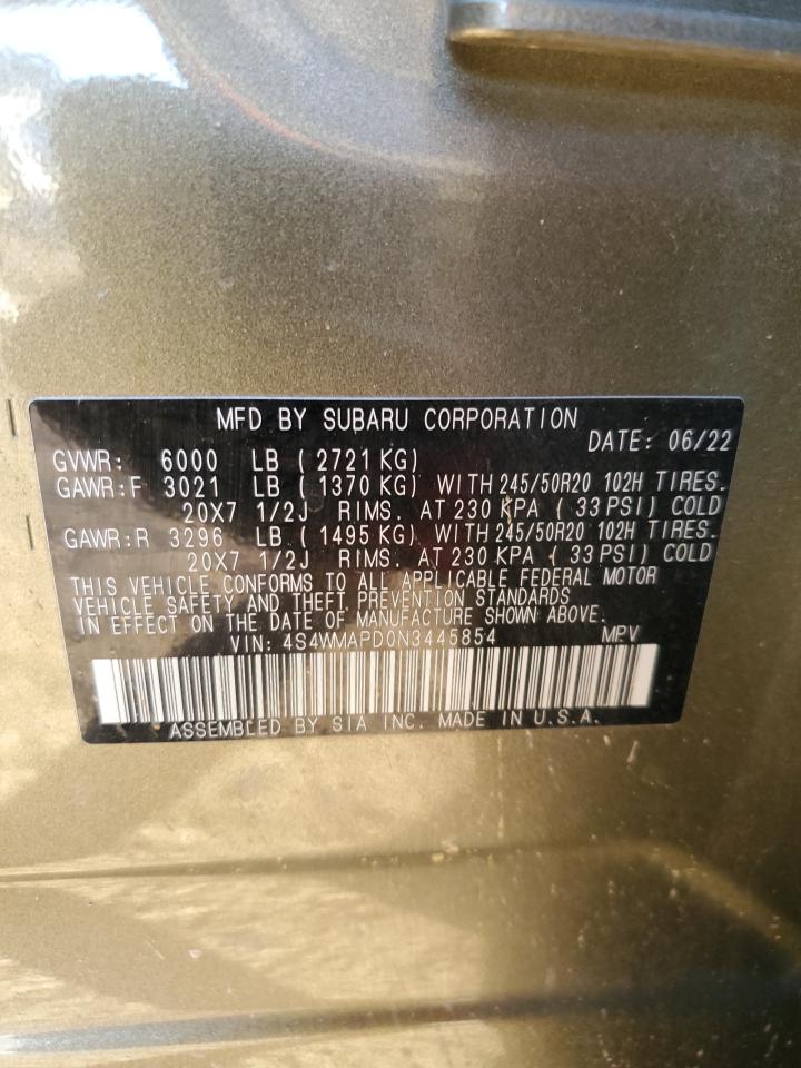 2022 SUBARU ASCENT LIMITED VIN:4S4WMAPD0N3445854