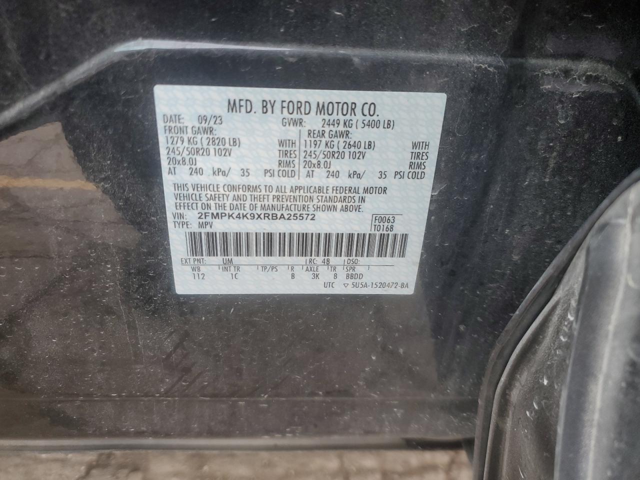 2024 FORD EDGE TITANIUM VIN:2FMPK4K9XRBA25572