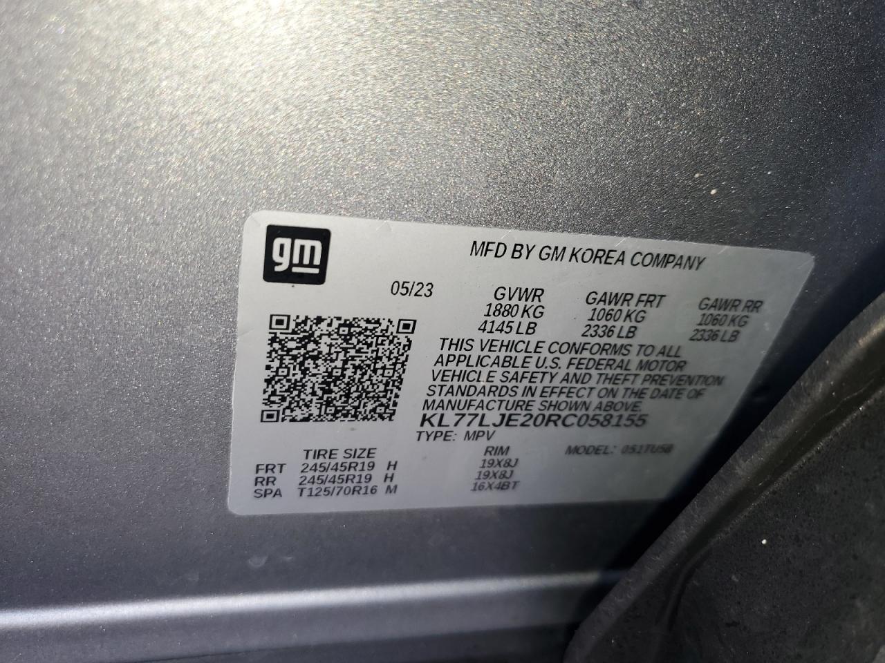 2024 CHEVROLET TRAX 2RS VIN:KL77LJE20RC058155