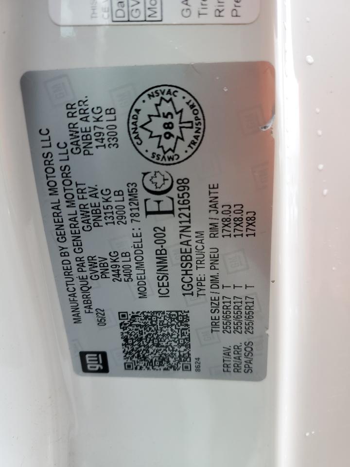 2022 CHEVROLET COLORADO  VIN:1GCHSBEA7N1216598