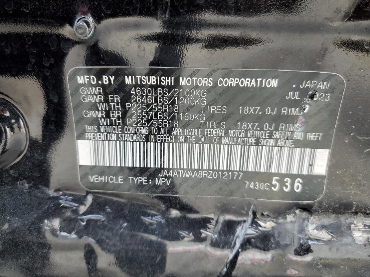 2024 MITSUBISHI ECLIPSE CROSS SE VIN:JA4ATWAA8RZ012177