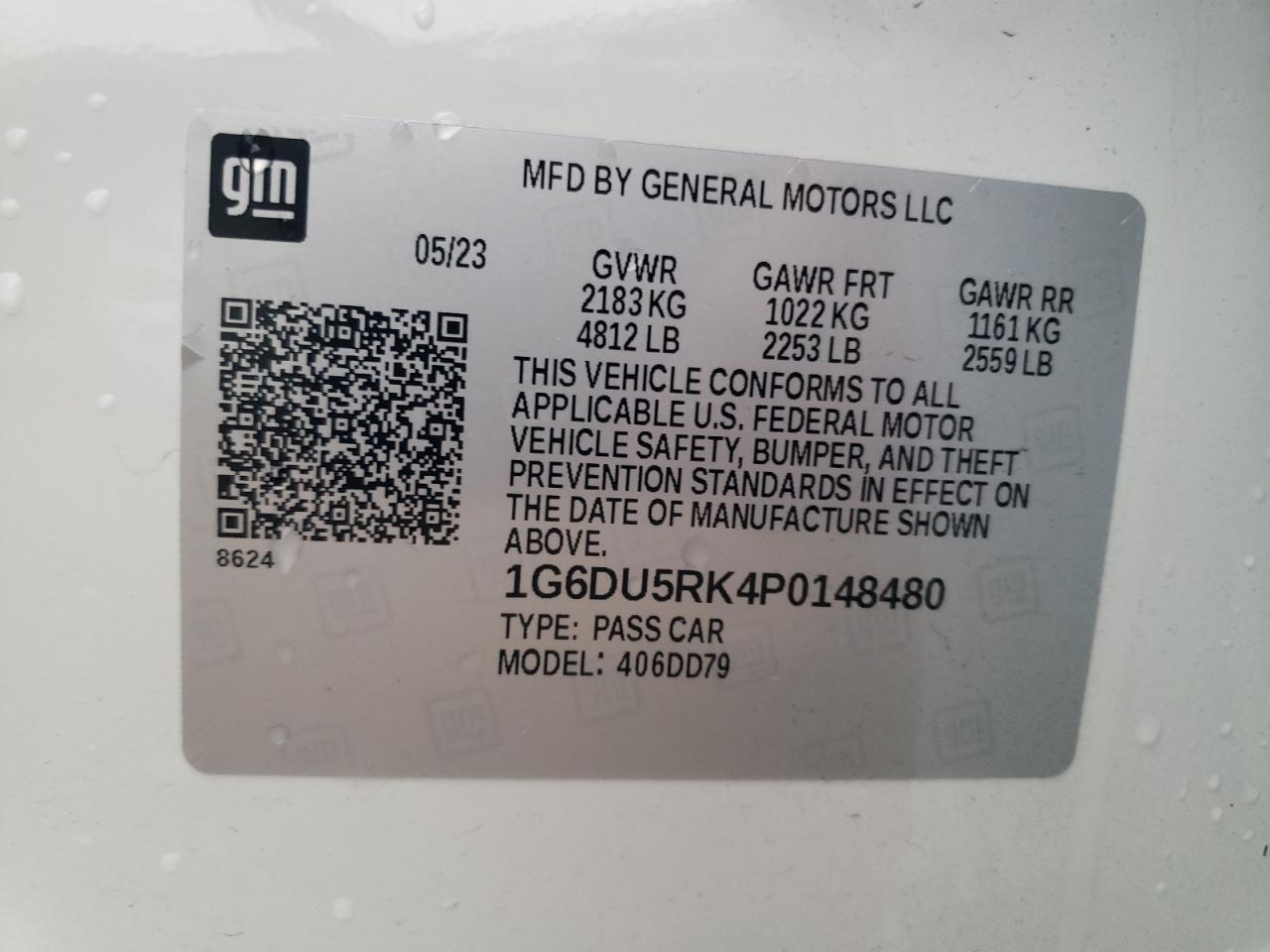 2023 CADILLAC CT5 SPORT VIN:1G6DU5RK4P0148480