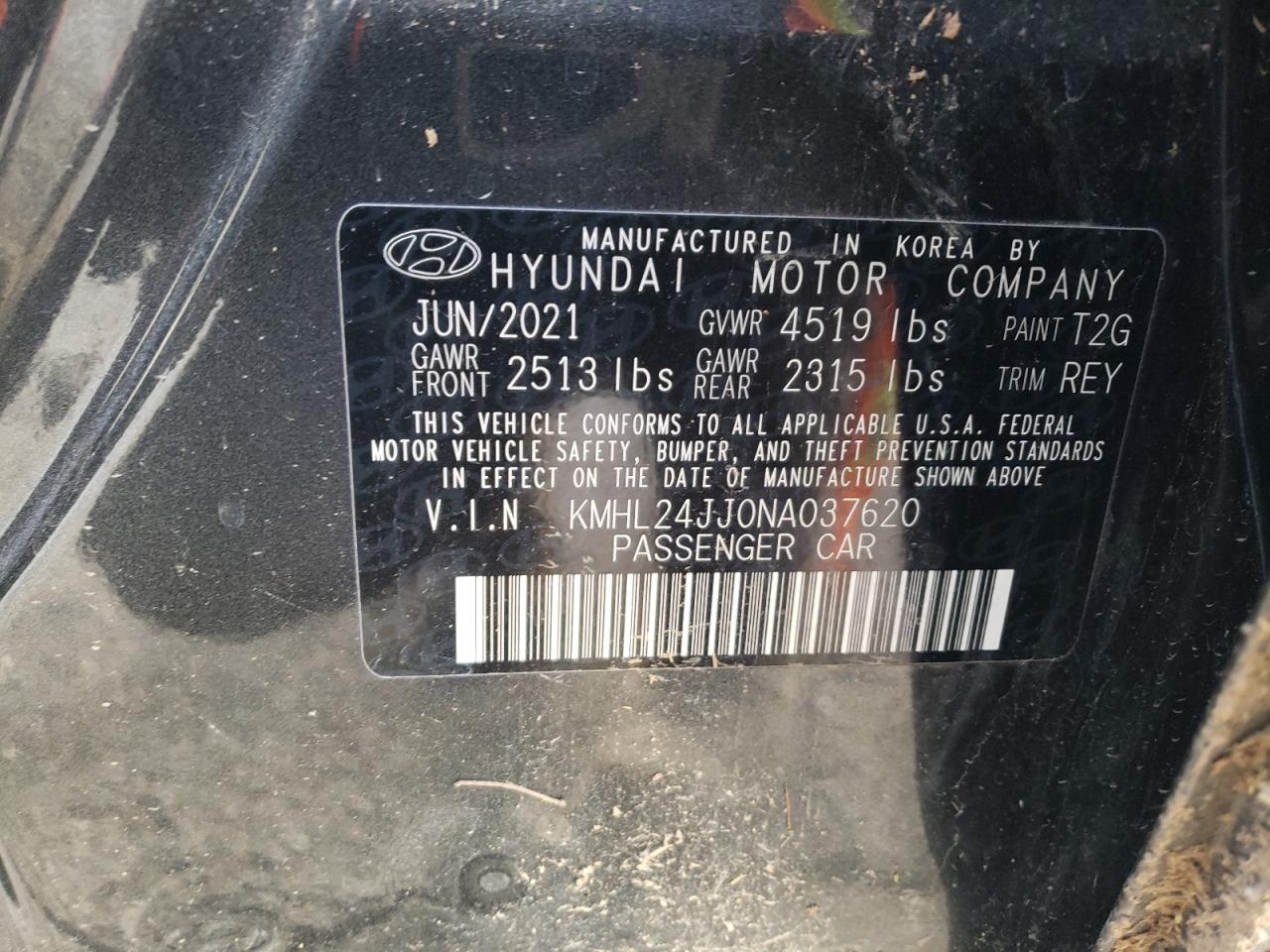 2022 HYUNDAI SONATA HYBRID VIN:KMHL24JJ0NA037620