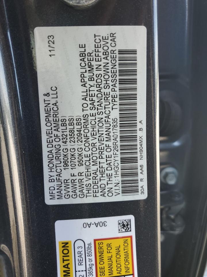 2024 HONDA ACCORD LX VIN:1HGCY1F26RA017835