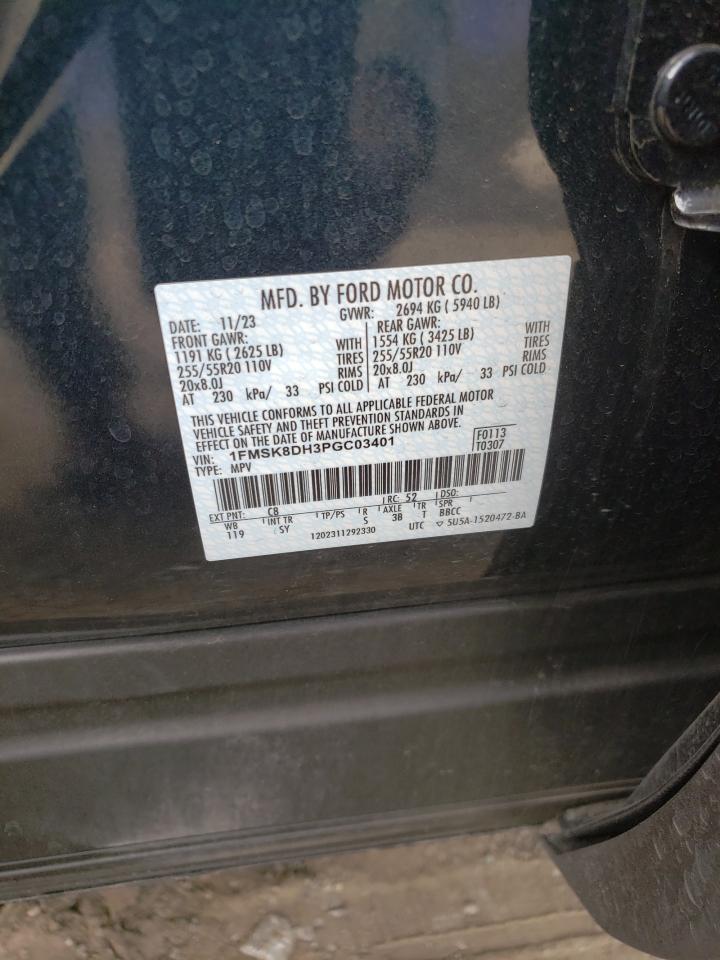 2023 FORD EXPLORER XLT VIN:1FMSK8DH3PGC03401