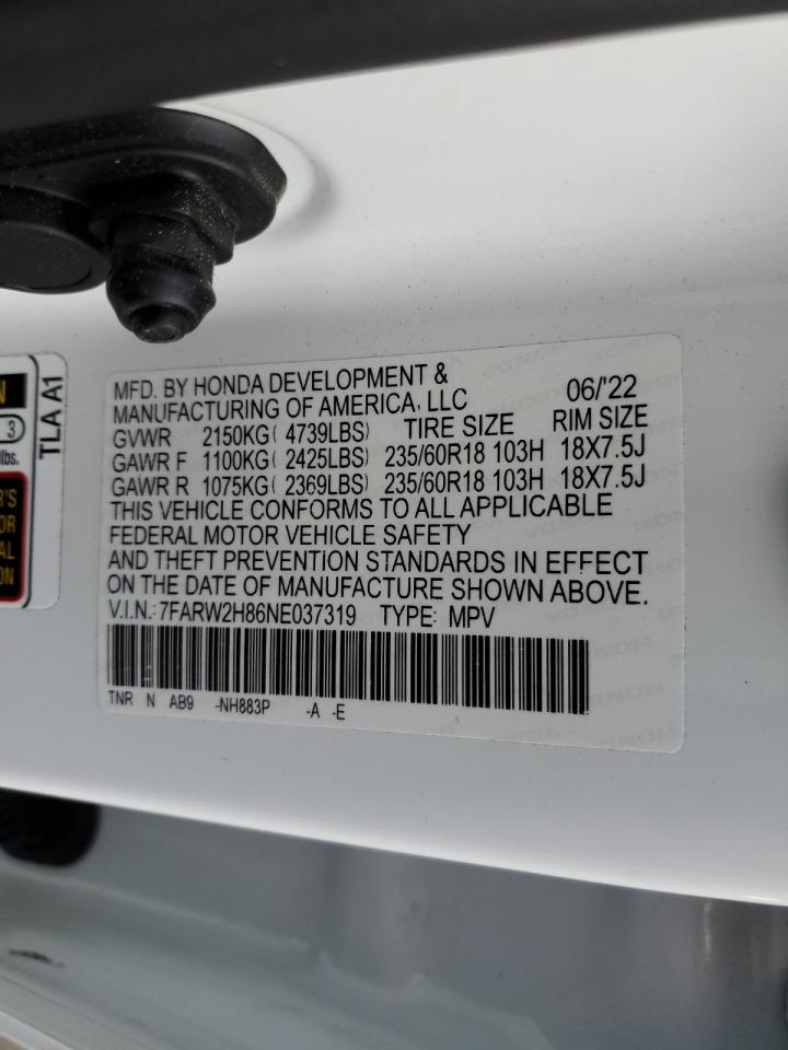 2022 HONDA CR-V EXL VIN:7FARW2H86NE037319