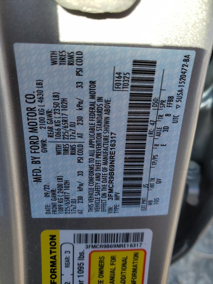 2022 FORD BRONCO SPORT BIG BEND VIN:3FMCR9B69NRE16317