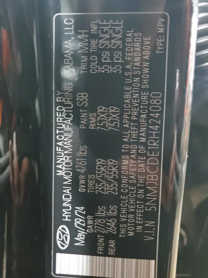 2024 HYUNDAI TUCSON SEL VIN:5NMJBCDE1RH424080